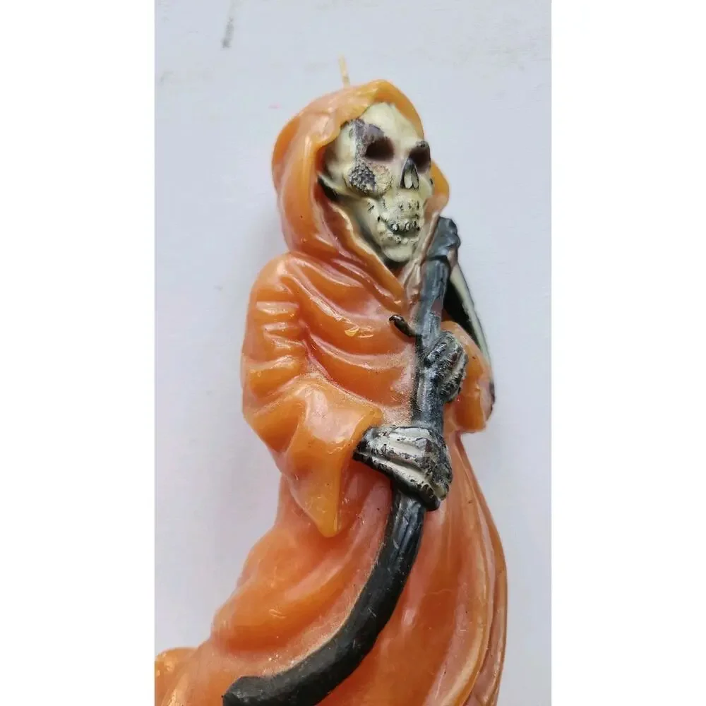 VNTG Grim Reaper Candle Orange Halloween Candle Garden Ridge Spooky Skull